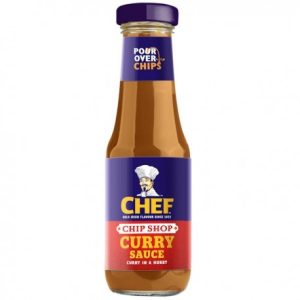 Chef Chip Shop Curry Sauce in a pour over bottle