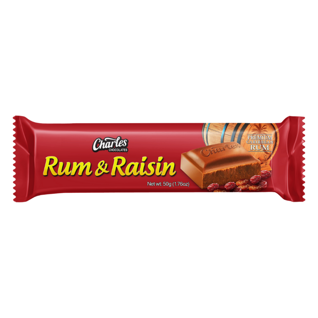 Charles Chocolates Rum & Raisin Tablet Bar 12x50g Williams International Inc.