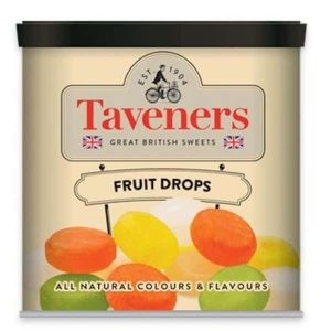 Taveners Drops Fruit Tins 12x200g
