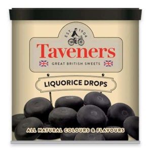 Taveners Drops Licorice Tins 12x200g